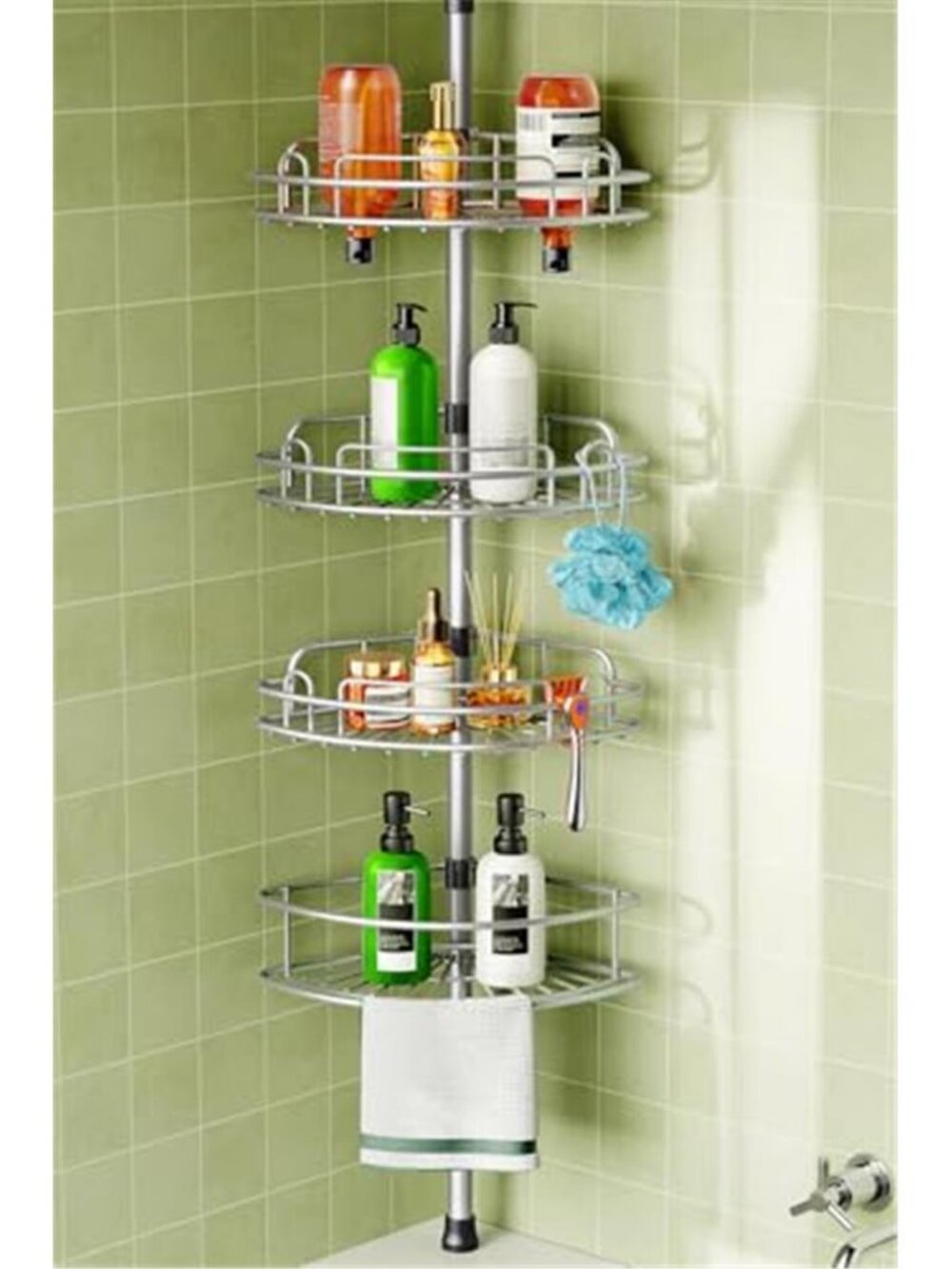 Corner Shower Caddy Tension Pole 4 Tier Rustproof Shampoo Organizer